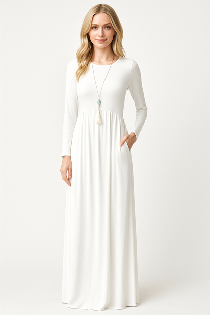 Women's Long Sleeve Loose Plain Maxi Dresses Casual Long Dresses with Pockets