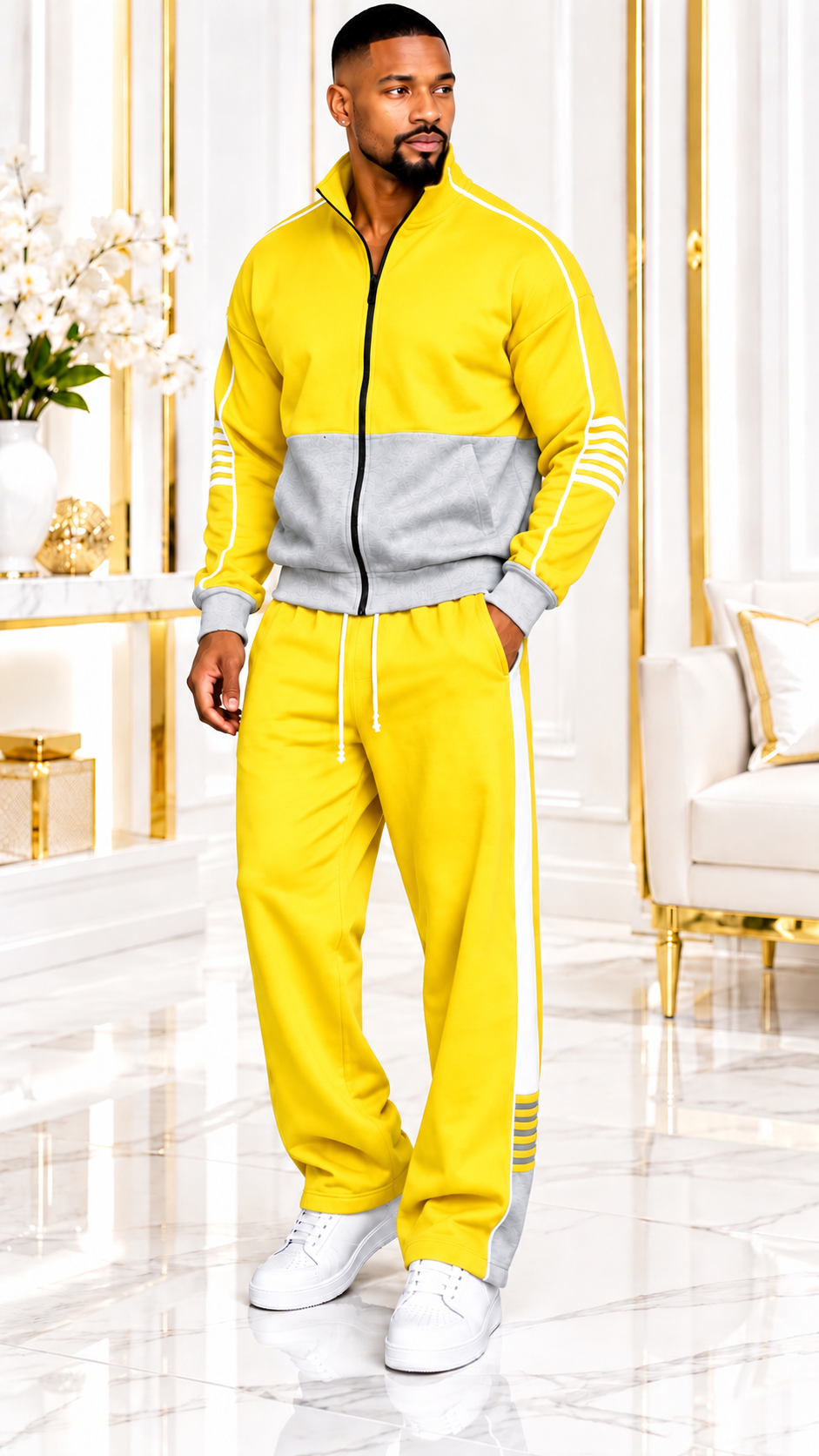 Men’s Fashion Two-Piece Tracksuit – Plus Size Stay stylish and comfortable with this sporty two-piece tracksuit featuring a stand-collar zip-up jacket and wide-leg pants. Available in a variety of colors. Perfect for casual wear, streetwear, and everyday