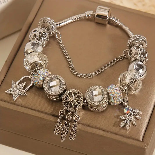 1pc Exquisite Shining Star Dream Catcher Design Beads Inlaid Rhinestones Beaded Bracelet Hand Ornament Accessory Decor