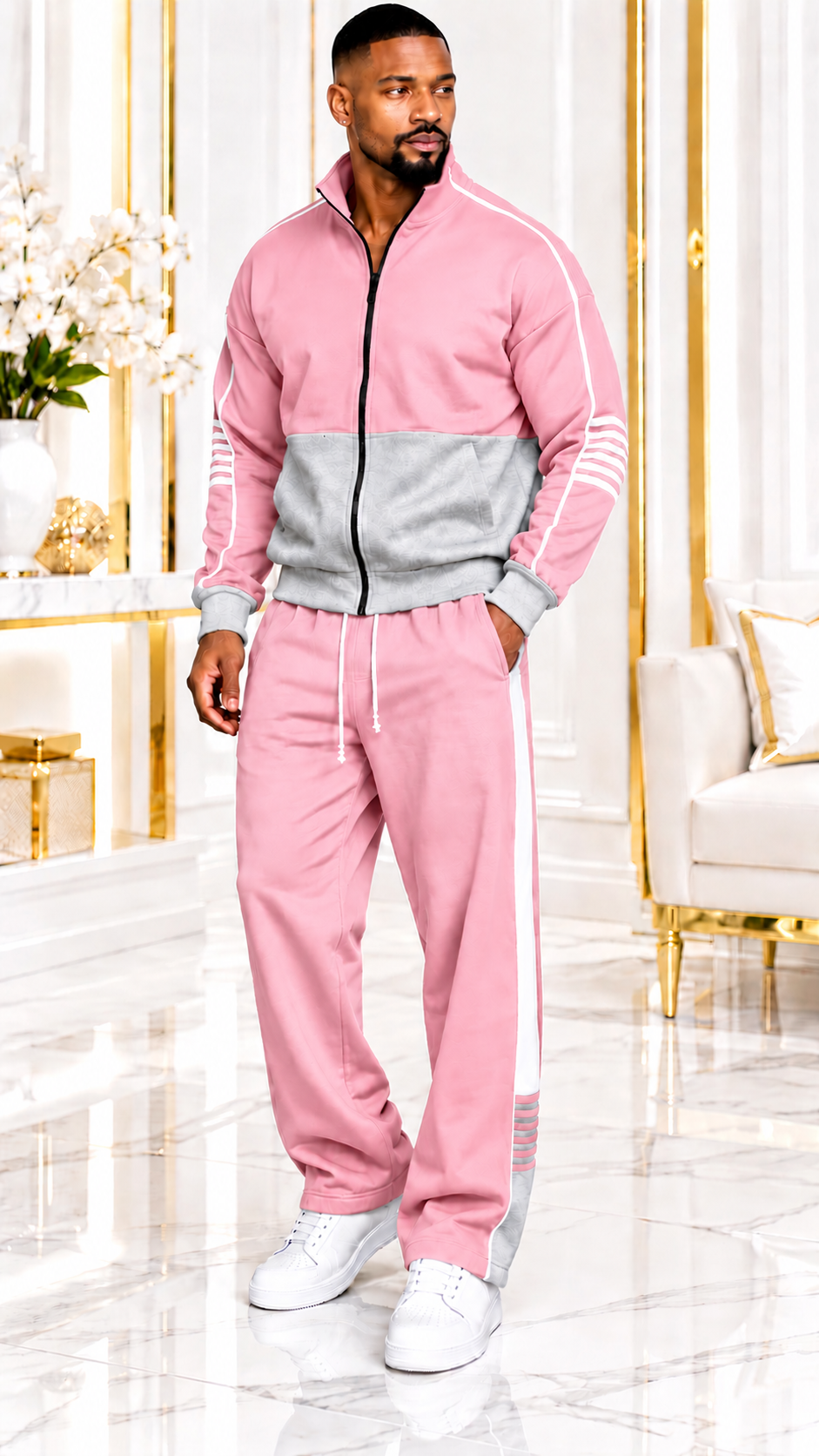 Men’s Fashion Two-Piece Tracksuit – Plus Size Stay stylish and comfortable with this sporty two-piece tracksuit featuring a stand-collar zip-up jacket and wide-leg pants. Available in a variety of colors. Perfect for casual wear, streetwear, and everyday