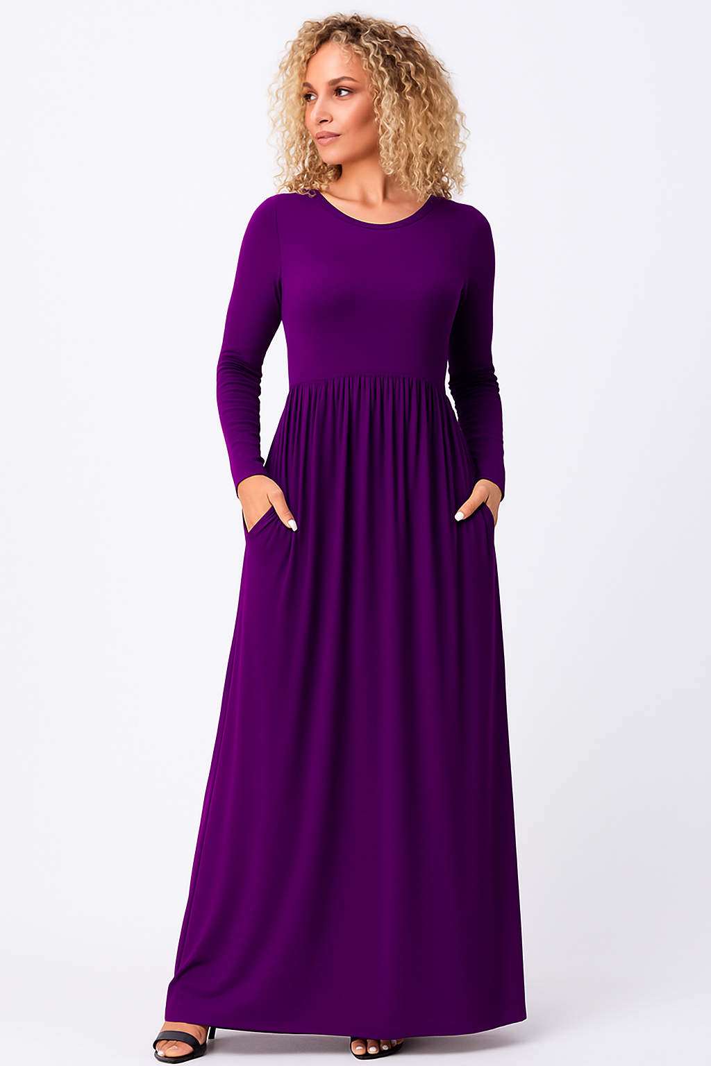 Women's Long Sleeve Loose Plain Maxi Dresses Casual Long Dresses with Pockets