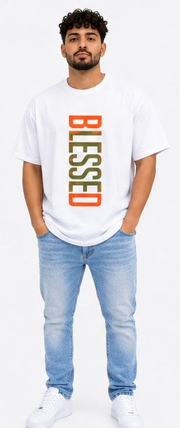 Mens Clothes BLESSED Graphic Print T-Shirt Summer Clothes Casual Short Sleeve Crew Neck T- Shirts