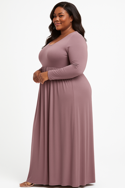 Women's Long Sleeve Loose Plain Maxi Dresses Casual Long Dresses with Pockets