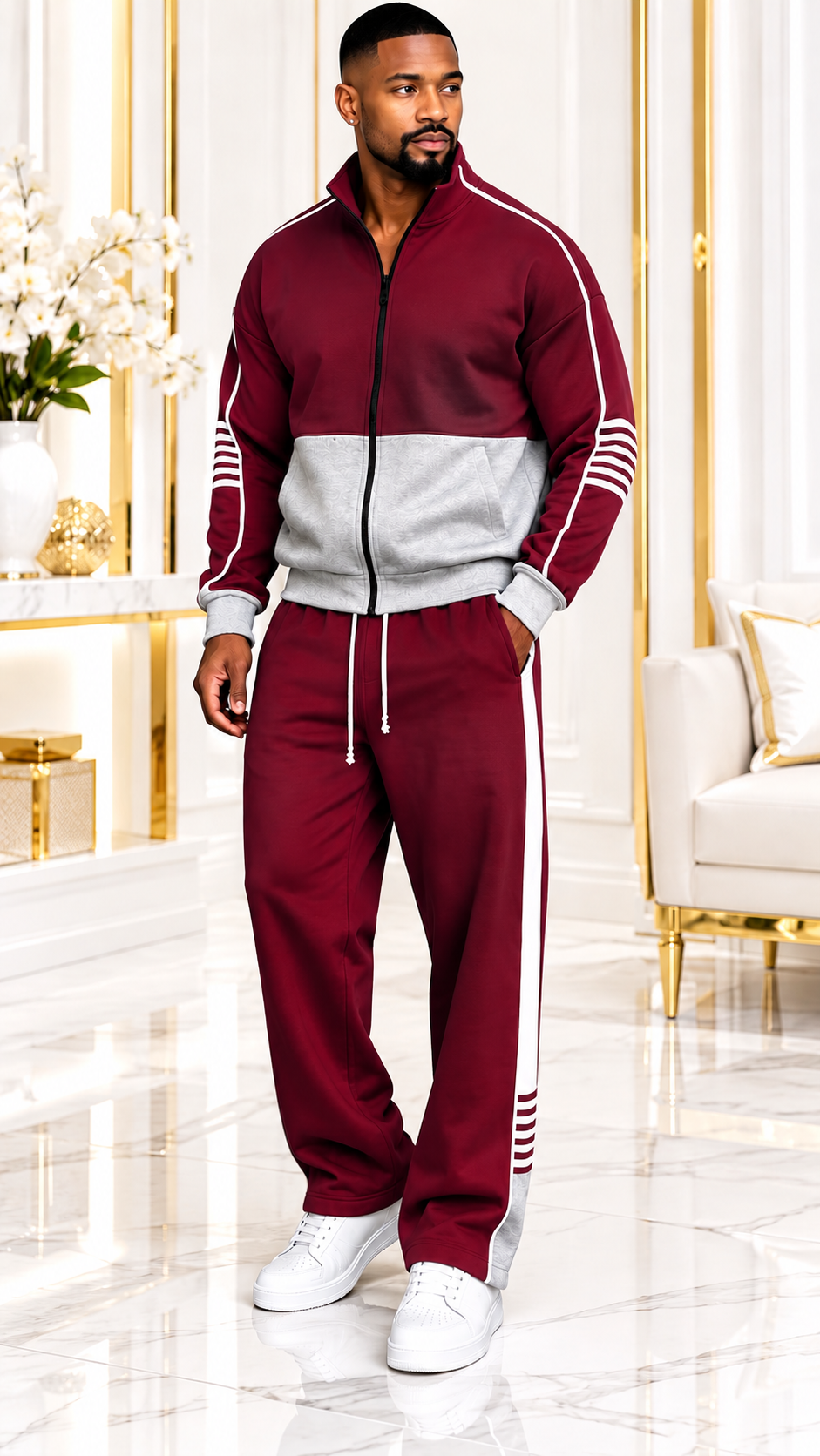 Men’s Fashion Two-Piece Tracksuit – Plus Size Stay stylish and comfortable with this sporty two-piece tracksuit featuring a stand-collar zip-up jacket and wide-leg pants. Available in a variety of colors. Perfect for casual wear, streetwear, and everyday