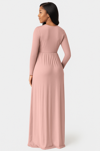 Women's Long Sleeve Loose Plain Maxi Dresses Casual Long Dresses with Pockets