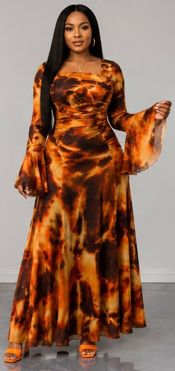 Plus Size Women Sexy Semi-Sheer Extra Long Mesh Digital Print Ruched Asymmetrical Shoulder Long Sleeve Spring Autumn Winter Dress Leopard Print Women Summer Outfit Holiday Vacation Floral Tie-Dye Dress