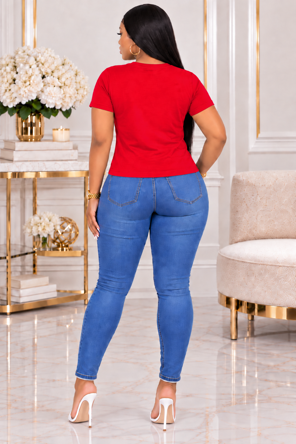Denim & Pearls Women’s Graphic T-Shirt – 100% Cotton