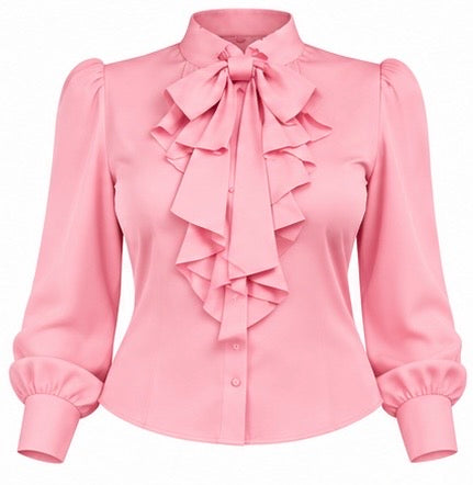Women's Elegant Long Sleeve Blouse, Wine Red With Tie Collar, Ruffle And Bow Details, Regular Fit Top, Suitable For Work, Spring, Church