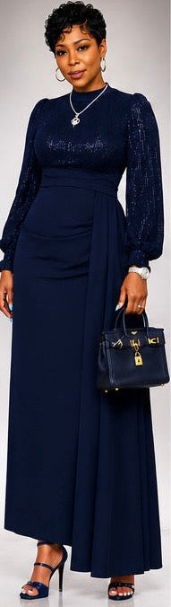 Regular & Plus Size Women's Elegant Sequin Embellished Long Sleeve Fit & Flare Dress, Suitable For Banquet, Party, Wedding Guest, New Year, Christmas , Fall