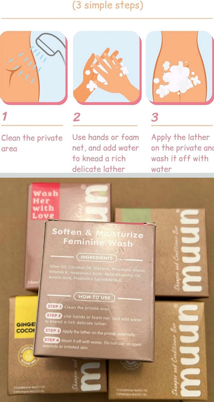 Muun Yoni Feminine Cleansing Soap Bars – 3-Pack (Rose Scent)

Experience gentle, refreshing feminine care with Muun Yoni Soap Bars. Formulated with probiotics and natural ingredients, these moisturizing soap bars are designed to support pH balance, gen