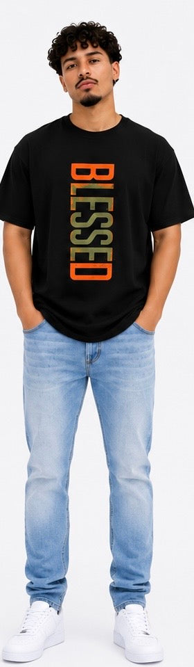 Mens Clothes BLESSED Graphic Print T-Shirt Summer Clothes Casual Short Sleeve Crew Neck T- Shirts