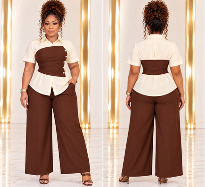 Plus Size Cinched-Waist Blouse & Wide-Leg Pants Set

Elevate your everyday wardrobe with this chic two-piece set featuring a collared, short-sleeve blouse with a flattering cinched waist and coordinating wide-leg pants. Designed for a polished, comfortabl