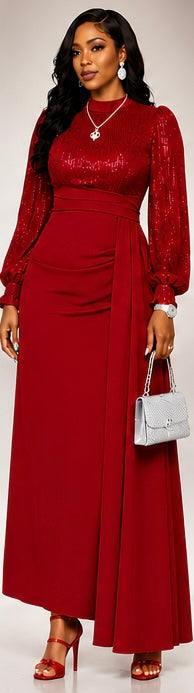 Regular & Plus Size Women's Elegant Sequin Embellished Long Sleeve Fit & Flare Dress, Suitable For Banquet, Party, Wedding Guest, New Year, Christmas , Fall