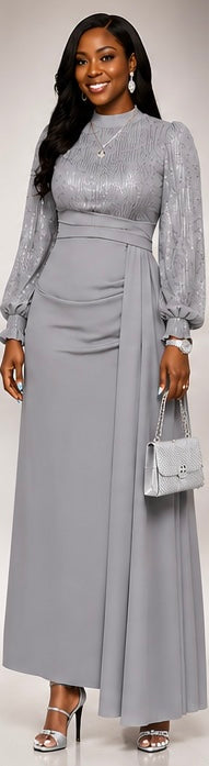 Regular & Plus Size Women's Elegant Sequin Embellished Long Sleeve Fit & Flare Dress, Suitable For Banquet, Party, Wedding Guest, New Year, Christmas , Fall