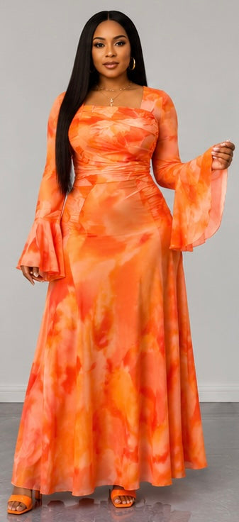 Plus Size Women Sexy Semi-Sheer Extra Long Mesh Digital Print Ruched Asymmetrical Shoulder Long Sleeve Spring Autumn Winter Dress Leopard Print Women Summer Outfit Holiday Vacation Floral Tie-Dye Dress