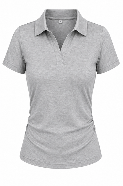 Women's Solid Color Polo Collar Short Sleeve Casual-  T-Shirt