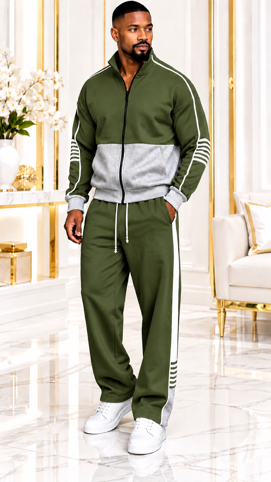 Men’s Fashion Two-Piece Tracksuit – Plus Size Stay stylish and comfortable with this sporty two-piece tracksuit featuring a stand-collar zip-up jacket and wide-leg pants. Available in a variety of colors. Perfect for casual wear, streetwear, and everyday