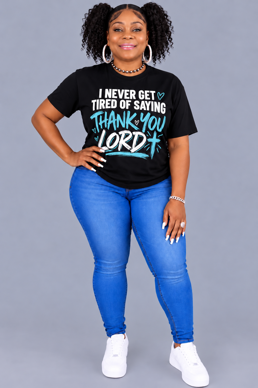 Women's 100% Cotton
Christian Graphic T-
Shirt - "I Never Get Tired of Saying Thank You Lord" Faith-Inspired
Print, Short Sleeve Crew Neck, Relaxed Fit Casual Worship Tee