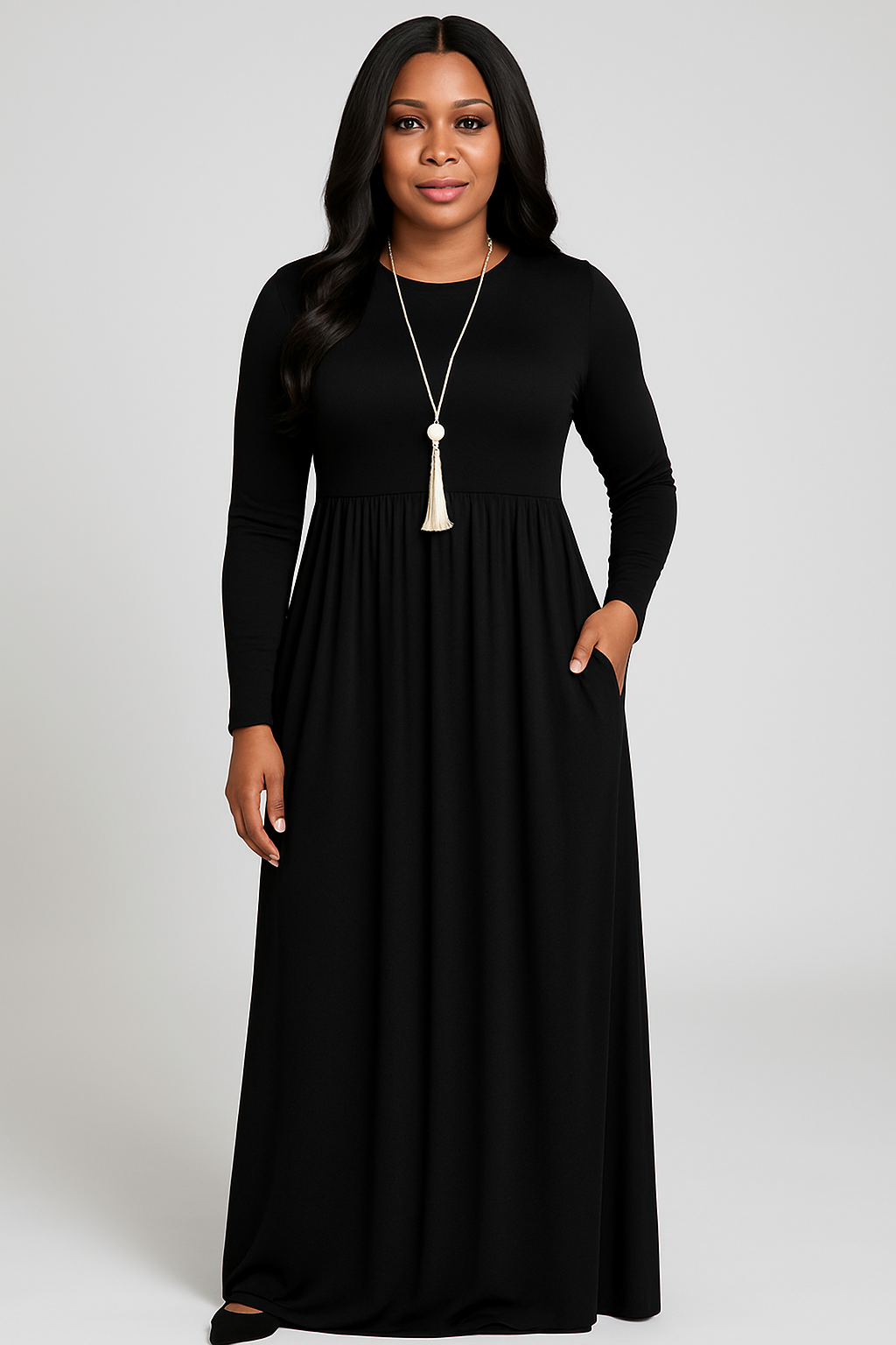 Women's Long Sleeve Loose Plain Maxi Dresses Casual Long Dresses with Pockets
