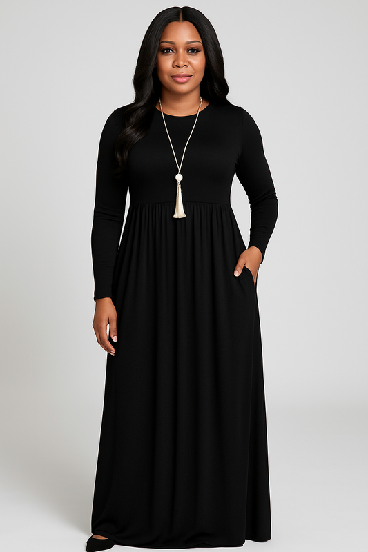 Women's Long Sleeve Loose Plain Maxi Dresses Casual Long Dresses with Pockets