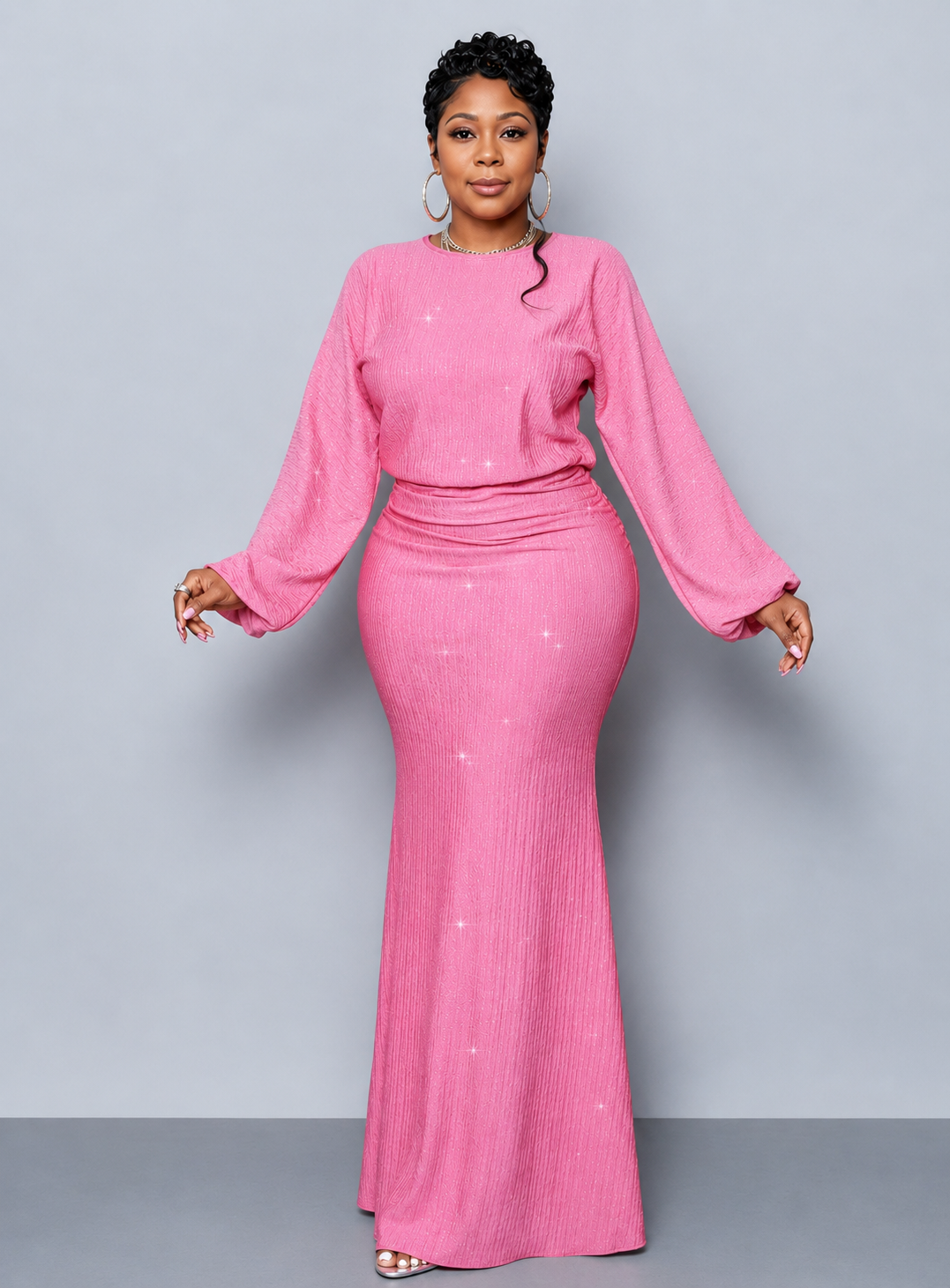 Luxury Pink Mermaid Maxi Dress
Experience timeless elegance with this beautifully crafted bodycon dress. Its flattering fit, premium textured fabric, and flowing mermaid hem create a sophisticated look that transitions effortlessly from daytime elegance t