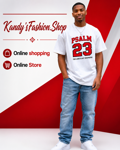 Psalm 23 Scripture Print White T-Shirt, Casual Crew Neck T-shirt.