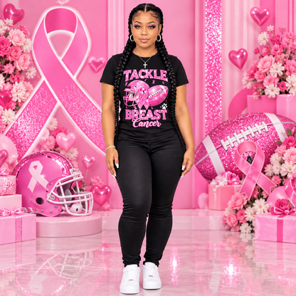 100% Cotton Women’s Breast Cancer Awareness Graphic T-Shirt – Round Neck, Short Sleeve, Relaxed Fit, Casual & Stylish Everyday Wear.