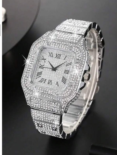 Silver Stainless Steel Glamorous Rhinestone Icy Decor Watch