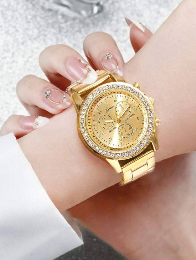 Business Alloy & Stainless-Steel Watch with Rhinestones