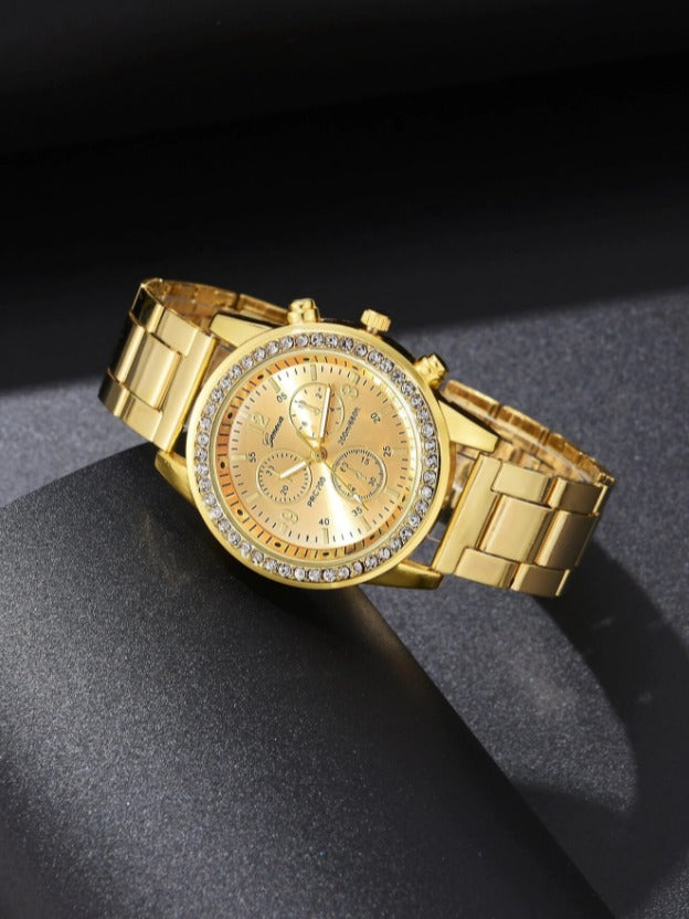 Business Alloy & Stainless-Steel Watch with Rhinestones