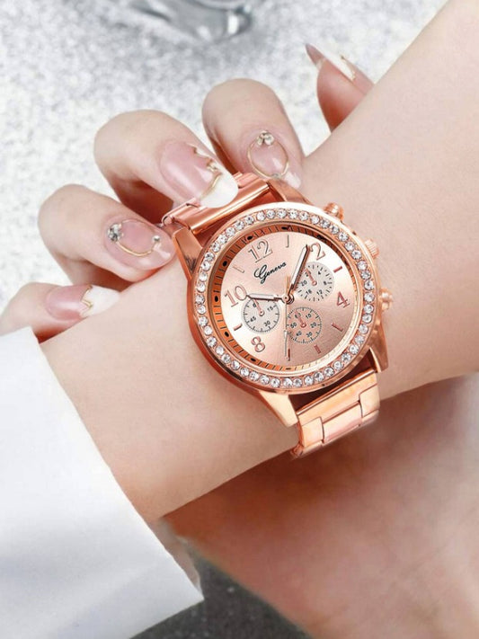 Business Alloy & Stainless-Steel Watch with Rhinestones