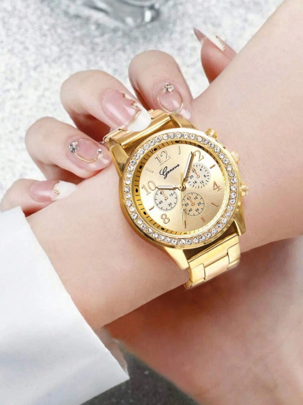 Business Alloy & Stainless-Steel Watch with Rhinestones