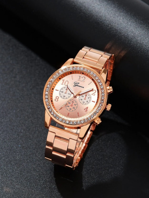 Business Alloy & Stainless-Steel Watch with Rhinestones