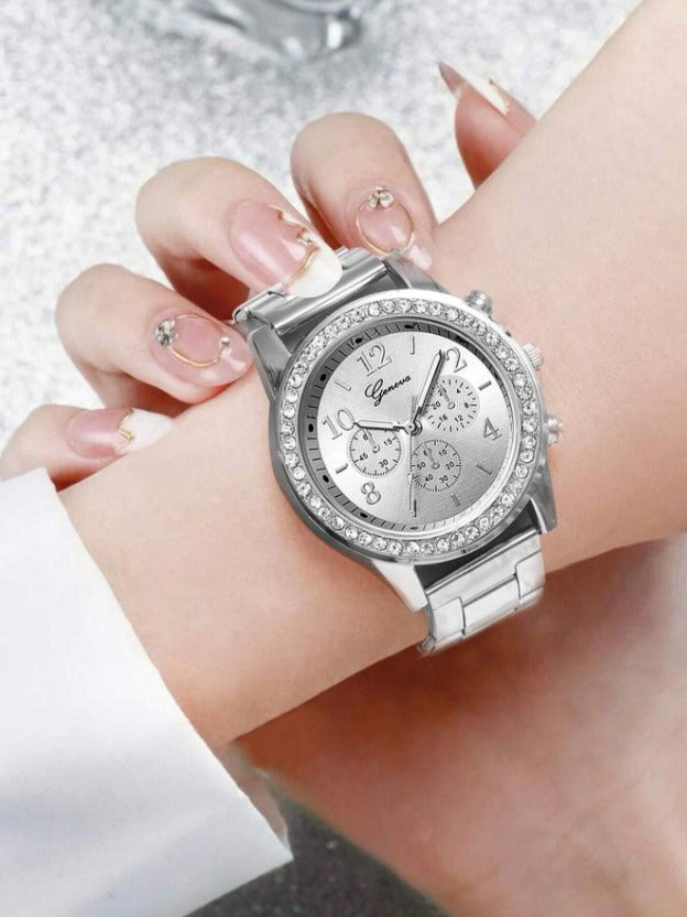 Business Alloy & Stainless-Steel Watch with Rhinestones