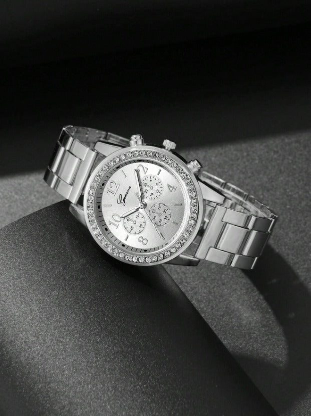 Business Alloy & Stainless-Steel Watch with Rhinestones