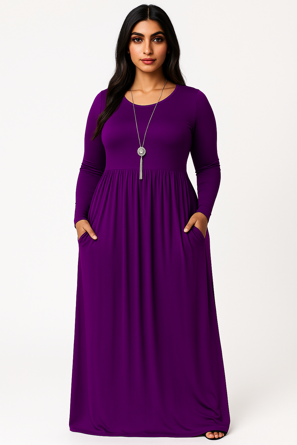 Women's Long Sleeve Loose Plain Maxi Dresses Casual Long Dresses with Pockets