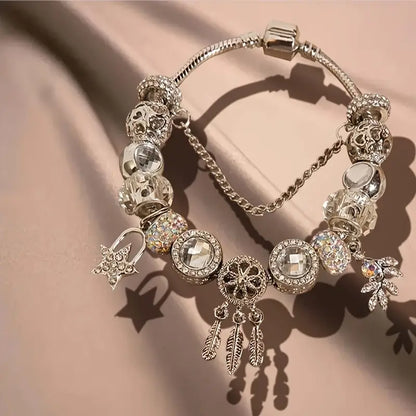 1pc Exquisite Shining Star Dream Catcher Design Beads Inlaid Rhinestones Beaded Bracelet Hand Ornament Accessory Decor