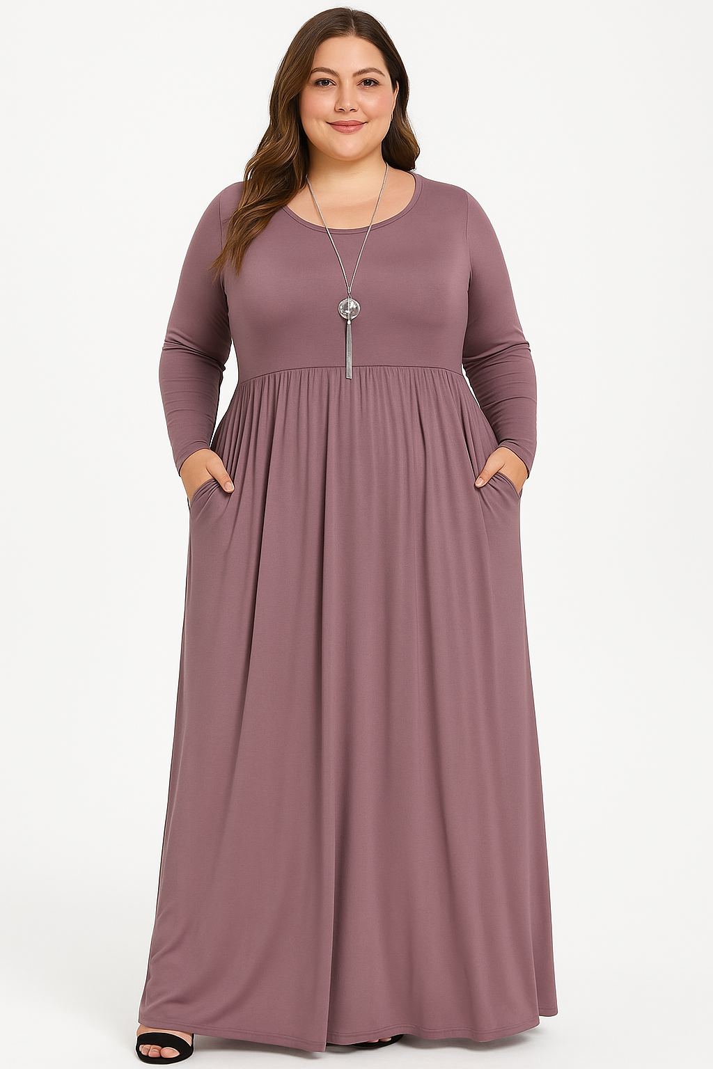 Women's Long Sleeve Loose Plain Maxi Dresses Casual Long Dresses with Pockets