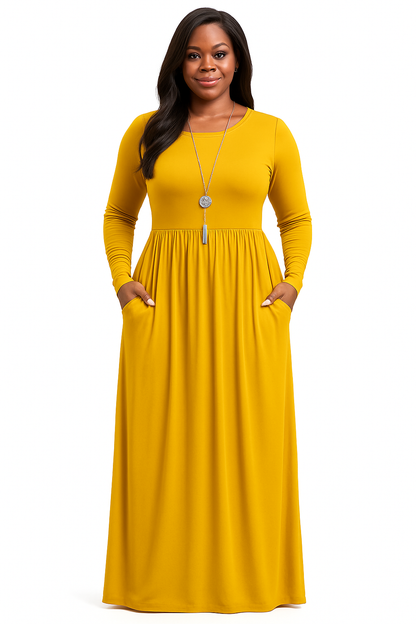 Women's Long Sleeve Loose Plain Maxi Dresses Casual Long Dresses with Pockets