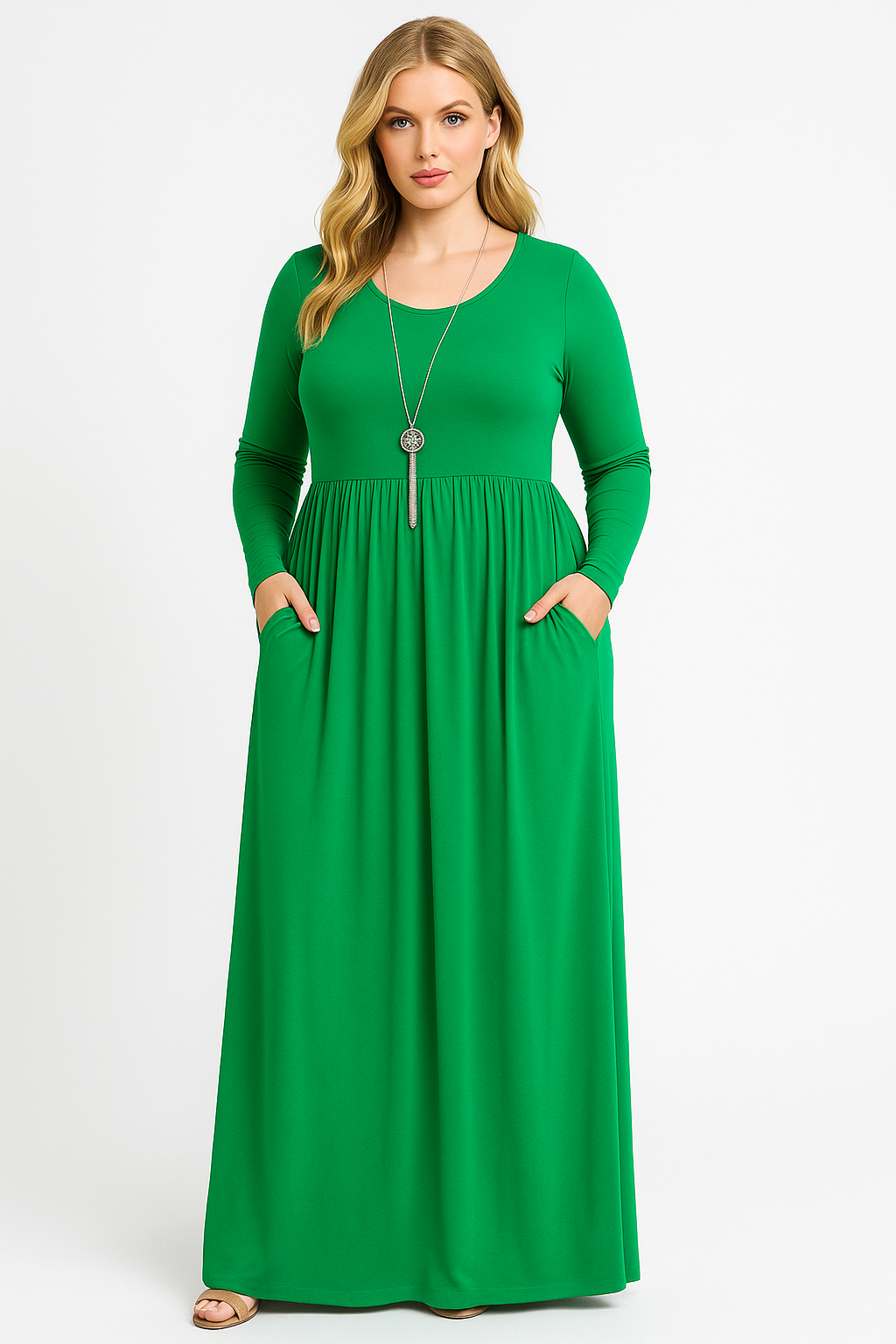 Women's Long Sleeve Loose Plain Maxi Dresses Casual Long Dresses with Pockets
