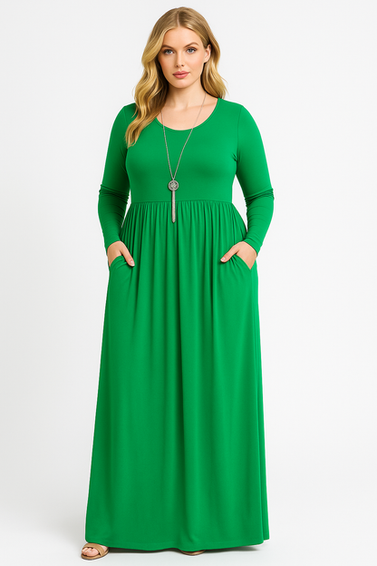 Women's Long Sleeve Loose Plain Maxi Dresses Casual Long Dresses with Pockets