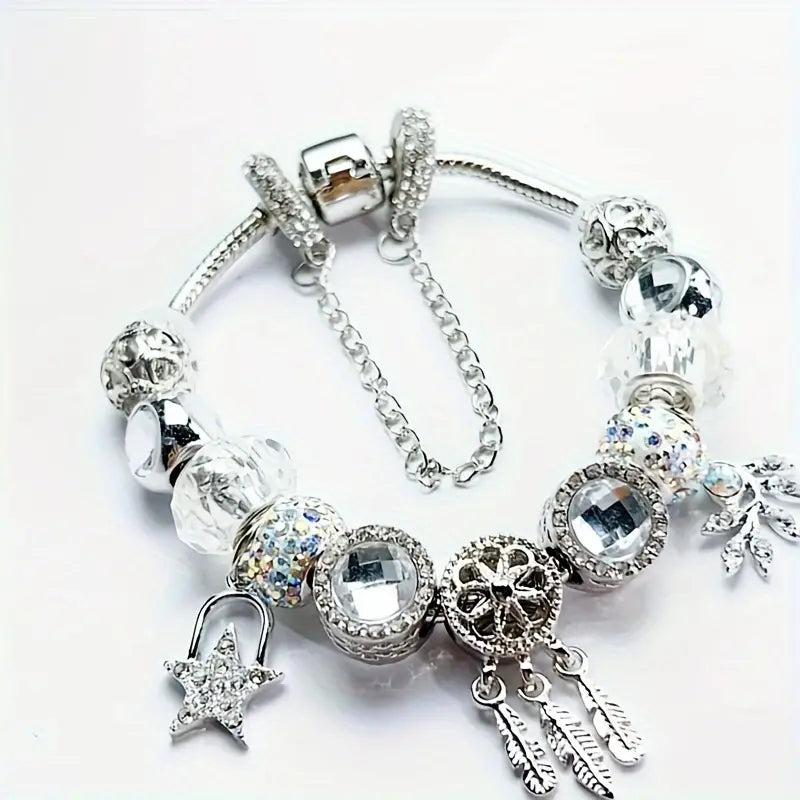 1pc Exquisite Shining Star Dream Catcher Design Beads Inlaid Rhinestones Beaded Bracelet Hand Ornament Accessory Decor