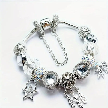 1pc Exquisite Shining Star Dream Catcher Design Beads Inlaid Rhinestones Beaded Bracelet Hand Ornament Accessory Decor