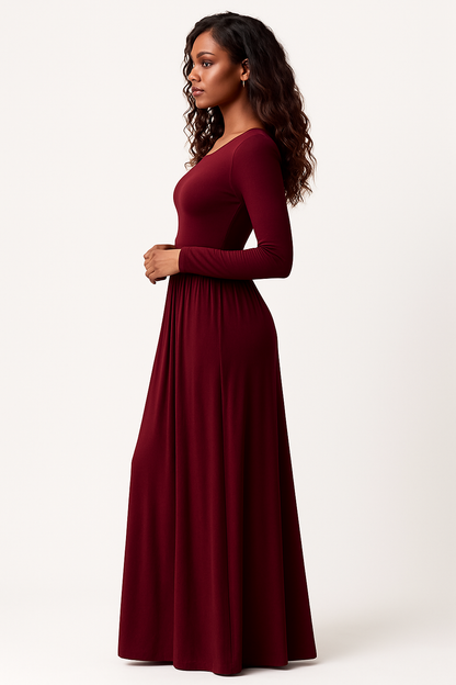Women's Long Sleeve Loose Plain Maxi Dresses Casual Long Dresses with Pockets
