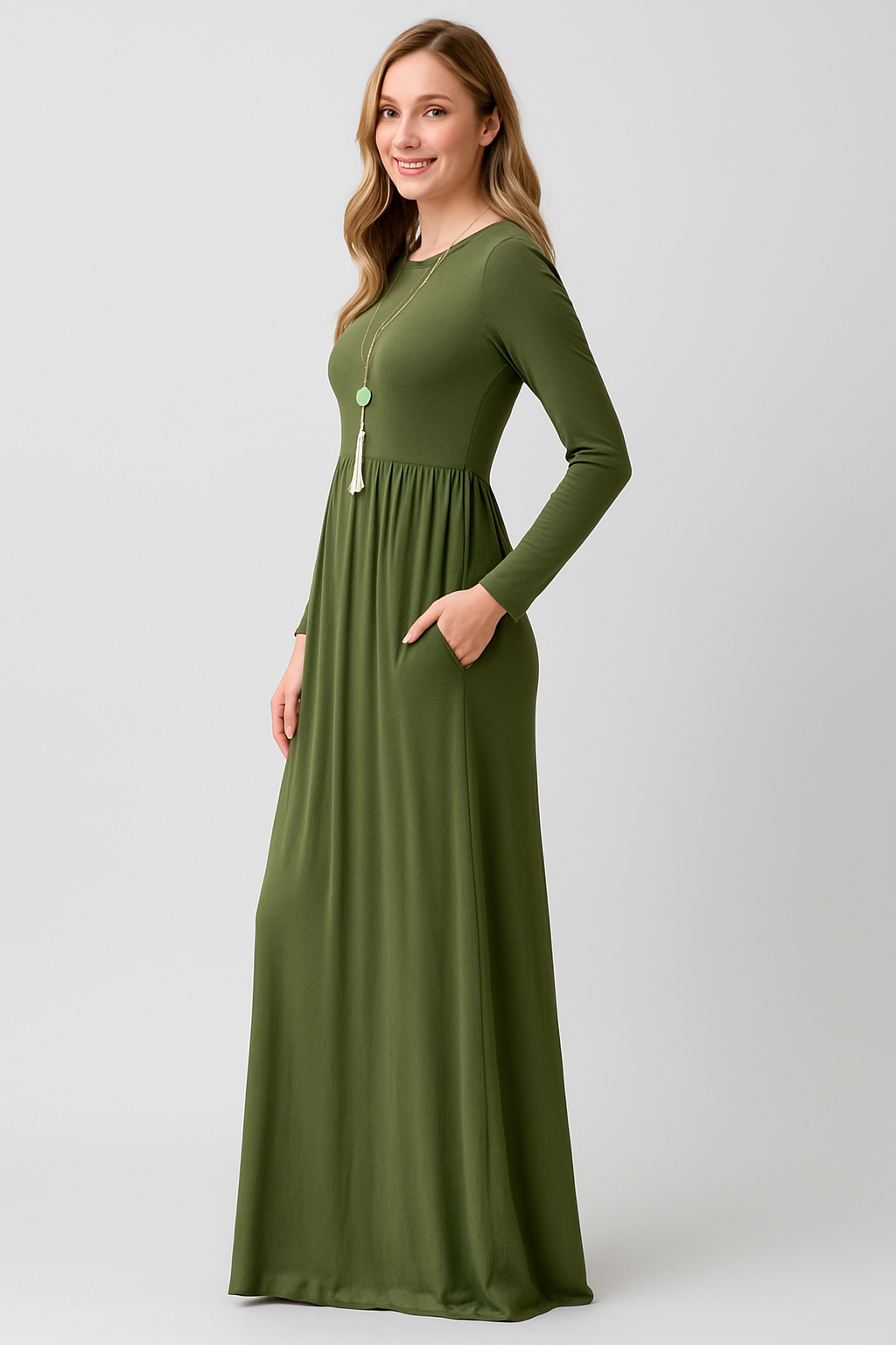 Women's Long Sleeve Loose Plain Maxi Dresses Casual Long Dresses with Pockets