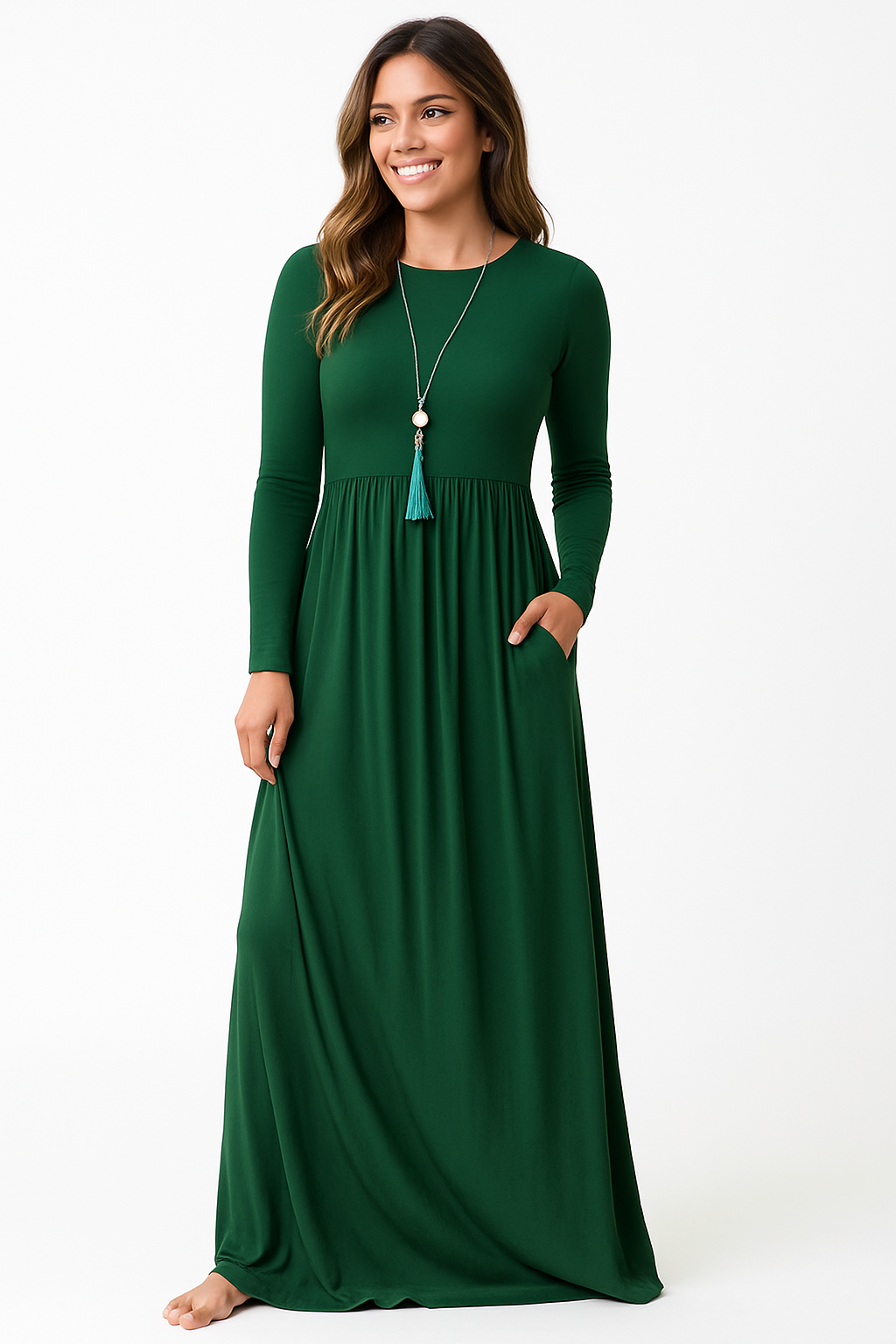 Women's Long Sleeve Loose Plain Maxi Dresses Casual Long Dresses with Pockets