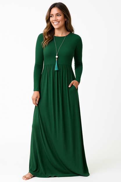 Women's Long Sleeve Loose Plain Maxi Dresses Casual Long Dresses with Pockets