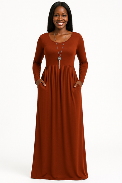 Women's Long Sleeve Loose Plain Maxi Dresses Casual Long Dresses with Pockets