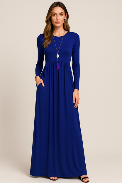 Women's Long Sleeve Loose Plain Maxi Dresses Casual Long Dresses with Pockets