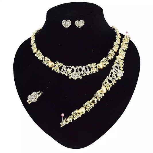 Love Bears Jewelry Set 18K Gold-Filled Necklace, Earrings, Bracelet and Ring.